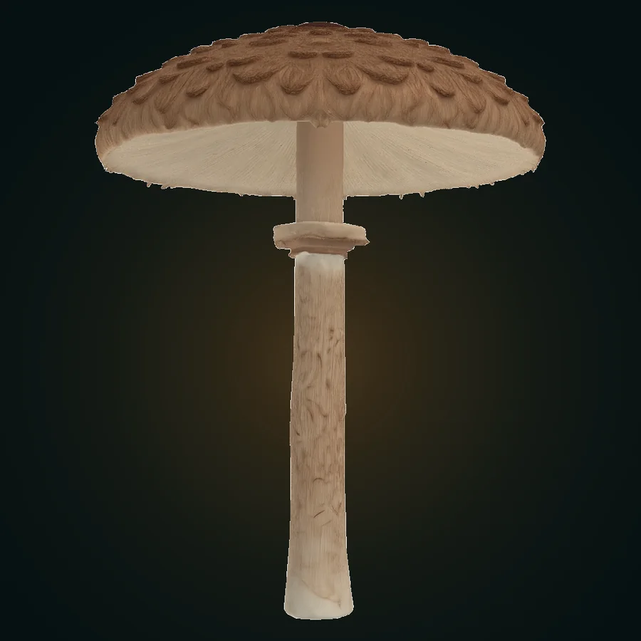 Concept render of a tall parasol-shaped giant mushroom