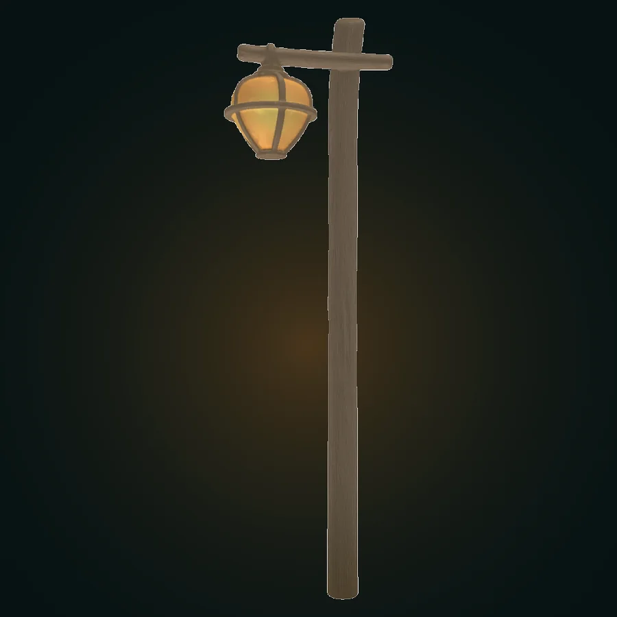 Concept render of a wooden lantern post with a glowing amber lantern