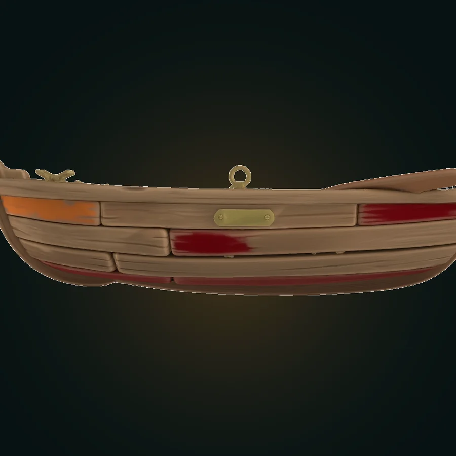 Concept render of a weathered wooden rowboat